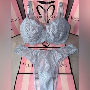 Victoria's Secret Bra Unlined Dream Angels 36DDD XL Brazilian Panty Light Blue